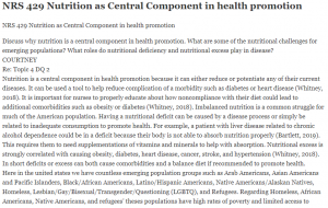 NRS 429 Nutrition as Central Component in health promotion