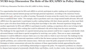 NURS 6051 Discussion The Role of the RN/APRN in Policy-Making
