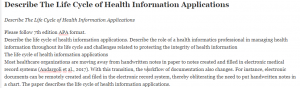 Describe The Life Cycle of Health Information Applications