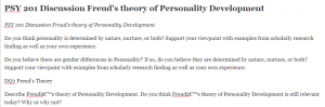 PSY 201 Discussion Freud's theory of Personality Development