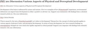 PSY 201 Discussion Various Aspects of Physical and Perceptual Development