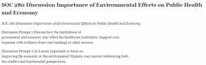 SOC 280 Discussion Importance of Environmental Effects on Public Health and Economy 