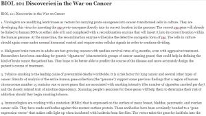 BIOL 101 Discoveries in the War on Cancer
