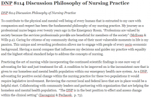 DNP 8114 Discussion Philosophy of Nursing Practice
