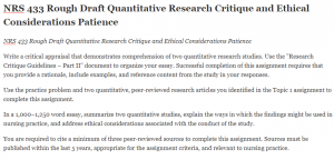 NRS 433 Rough Draft Quantitative Research Critique and Ethical Considerations Patience 