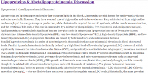 Lipoproteins & Abetalipoproteinemia Discussion