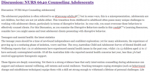 Discussion: NURS 6640 Counseling Adolescents