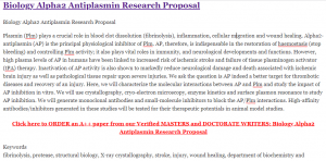 Biology Alpha2 Antiplasmin Research Proposal