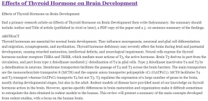 Effects of Thyroid Hormone on Brain Development