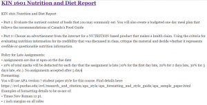 KIN 1601 Nutrition and Diet Report