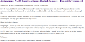 Assignment: NURS 6211 Healthcare Budget Request – Budget Development