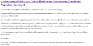 Assignment: NURS 5050 Global Healthcare Comparison Matrix and Narrative Statement
