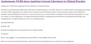 Assignment: NURS 6640 Applying Current Literature to Clinical Practice