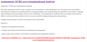 Assignment: NURS 4455 Organizational Analysis