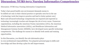 Discussion: NURS 6051 Nursing Informatics Competencies