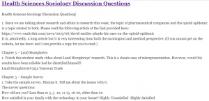 Health Sciences Sociology Discussion Questions