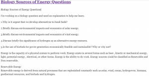 Biology Sources of Energy Questions