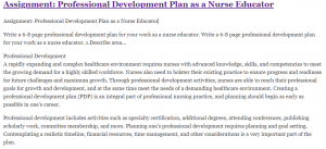 Assignment: Professional Development Plan as a Nurse Educator