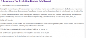 A Lesson on Eye Evolution Biology Lab Report