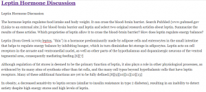 Leptin Hormone Discussion