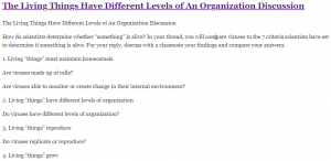 The Living Things Have Different Levels of An Organization Discussion