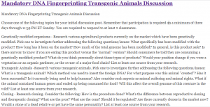 Mandatory DNA Fingerprinting Transgenic Animals Discussion