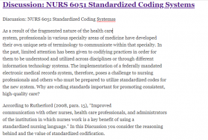 Discussion: NURS 6051 Standardized Coding Systems