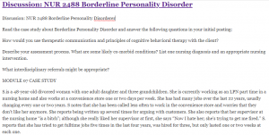 Discussion: NUR 2488 Borderline Personality Disorder