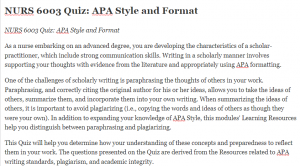 NURS 6003 Quiz: APA Style and Format