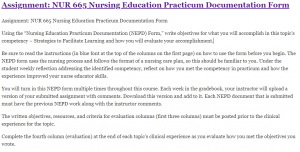 Assignment: NUR 665 Nursing Education Practicum Documentation Form