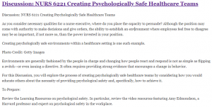 Discussion: NURS 6221 Creating Psychologically Safe Healthcare Teams