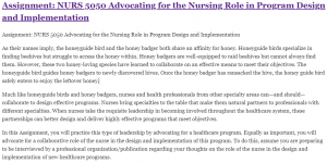 Assignment: NURS 5050 Advocating for the Nursing Role in Program Design and Implementation