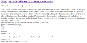 EMS 131 Chemical Mass Balance Questionnaire