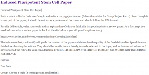 Induced Pluripotent Stem Cell Paper