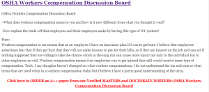 OSHA Workers Compensation Discussion Board