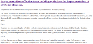 Assignment :How effective team building optimizes the implementation of strategic planning.