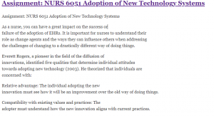 Assignment: NURS 6051 Adoption of New Technology Systems
