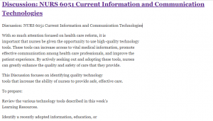 Discussion: NURS 6051 Current Information and Communication Technologies
