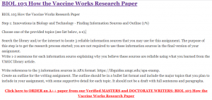 BIOL 103 How the Vaccine Works Research Paper
