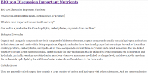 BIO 100 Discussion Important Nutrients