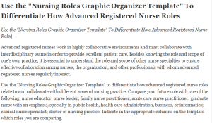 Use the "Nursing Roles Graphic Organizer Template" To Differentiate How Advanced Registered Nurse Roles