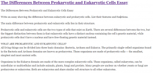 The Differences Between Prokaryotic and Eukaryotic Cells Essay