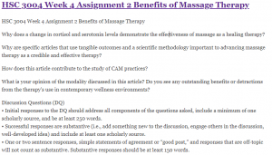 HSC 3004 Week 4 Assignment 2 Benefits of Massage Therapy
