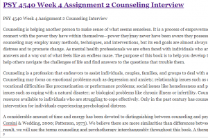 PSY 4540 Week 4 Assignment 2 Counseling Interview