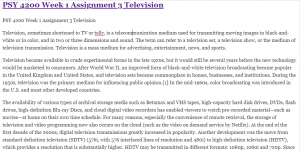PSY 4200 Week 1 Assignment 3 Television