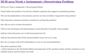 HCM 4012 Week 5 Assignment 1 Stereotyping Problem