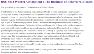 HSC 3015 Week 3 Assignment 2 The Business of Behavioral Health