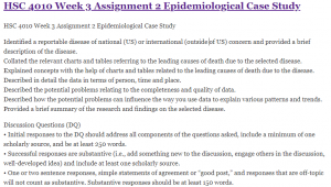 HSC 4010 Week 3 Assignment 2 Epidemiological Case Study