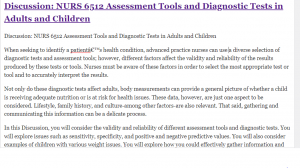 Discussion: NURS 6512 Assessment Tools and Diagnostic Tests in Adults and Children