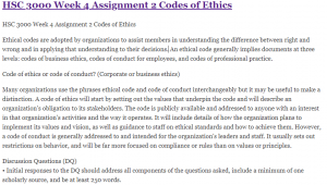 HSC 3000 Week 4 Assignment 2 Codes of Ethics